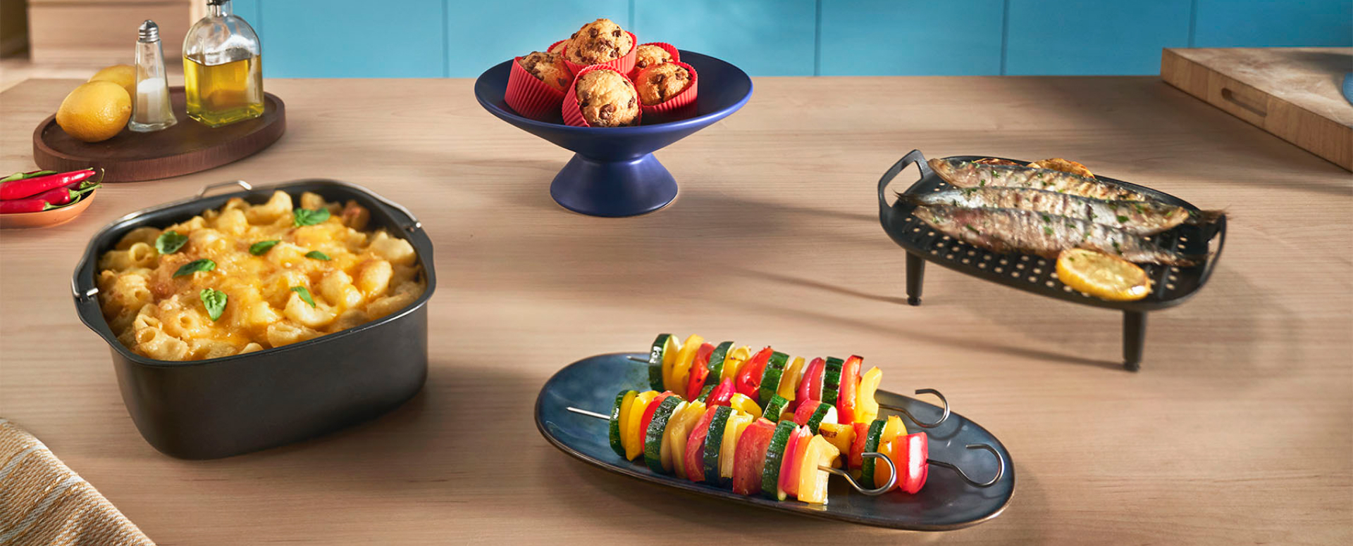 асортимент страв, які можна приготувати в мультипечі за допомогою аксесуарів